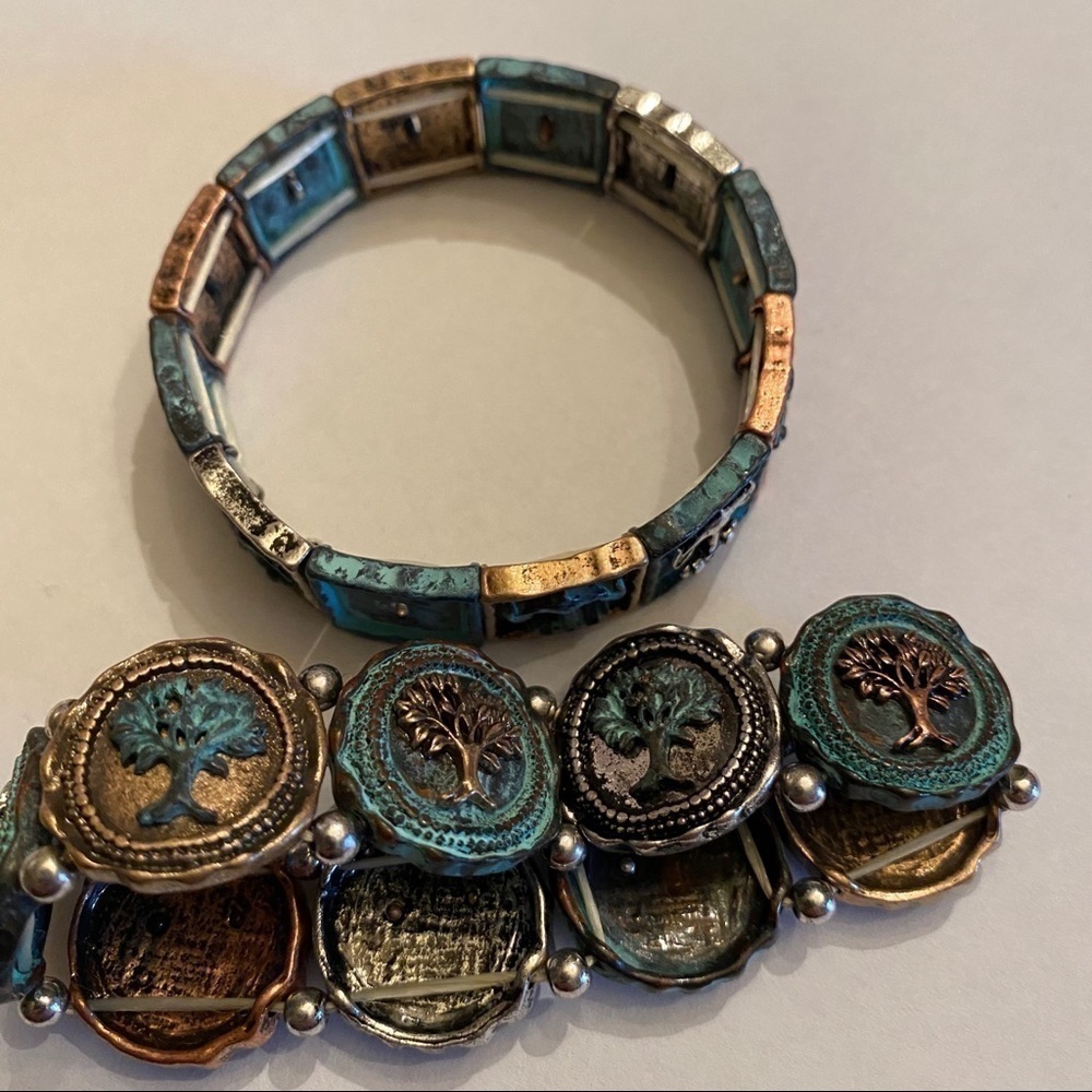 Two bronze and blue stretchy bracelets with anchors away and trees - Picture 8 of 8